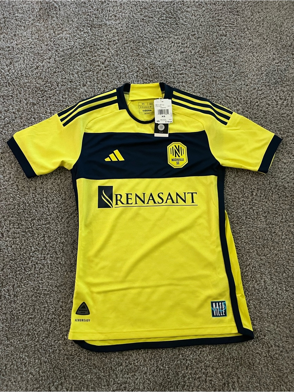 adidas Nashville SC Home Jersey Yellow Authentic Men’s Size XS NWT HZ6210